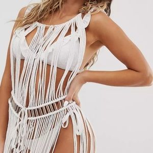 ASOS DESIGN Premium Macrame Beach Kimono with Metal Trimmed Waist, NWT, Size 14